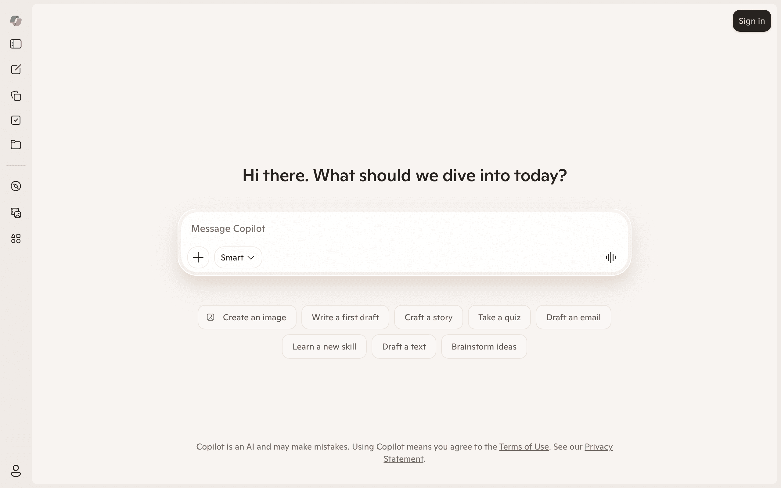 Microsoft Copilot's logged-out chat surface