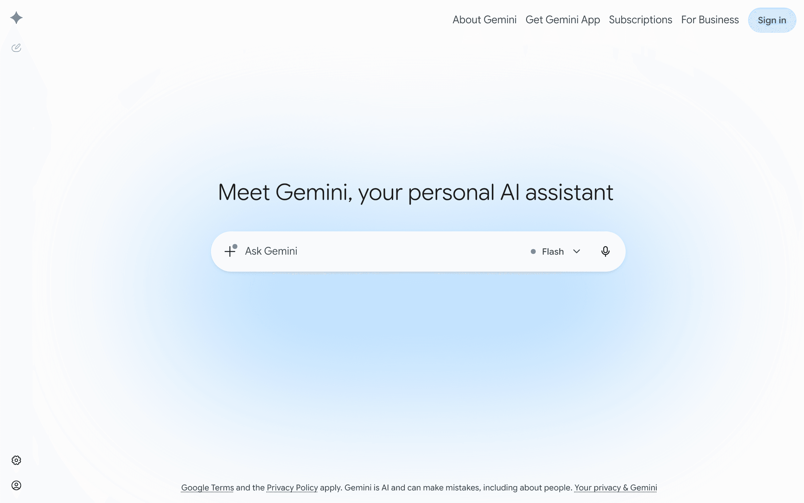 Google Gemini's landing page with the Ask Gemini prompt