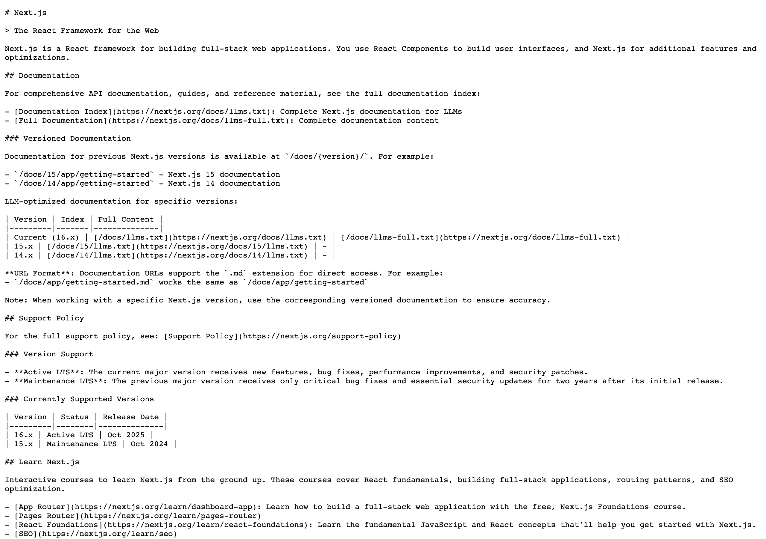 A real llms.txt file from a major technology site