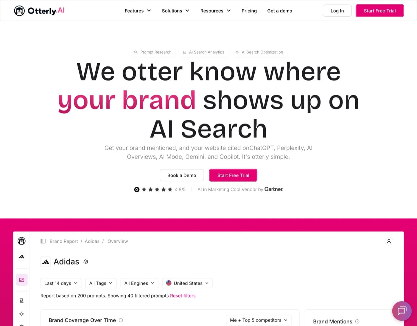 Otterly AI homepage with a brand report illustration