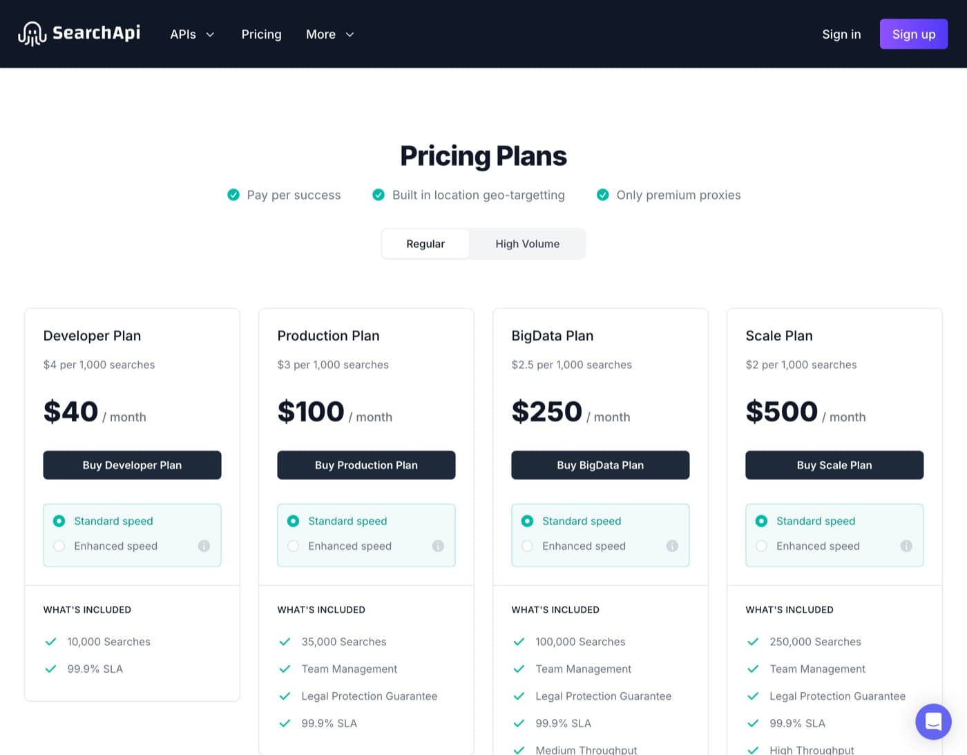 SearchApi pricing page