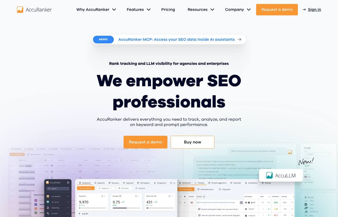 AccuRanker homepage screenshot