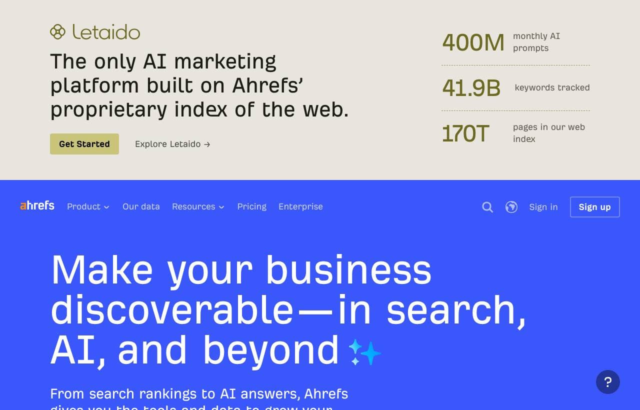 Ahrefs homepage screenshot