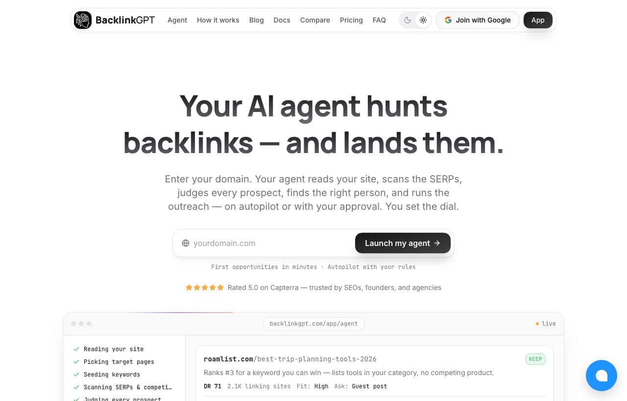 BacklinkGPT homepage screenshot