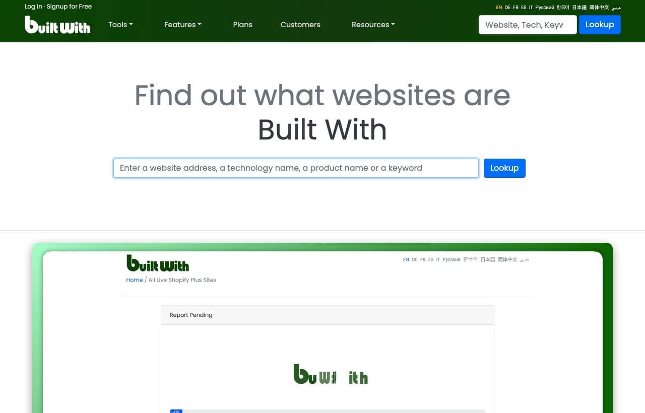 BuiltWith homepage screenshot