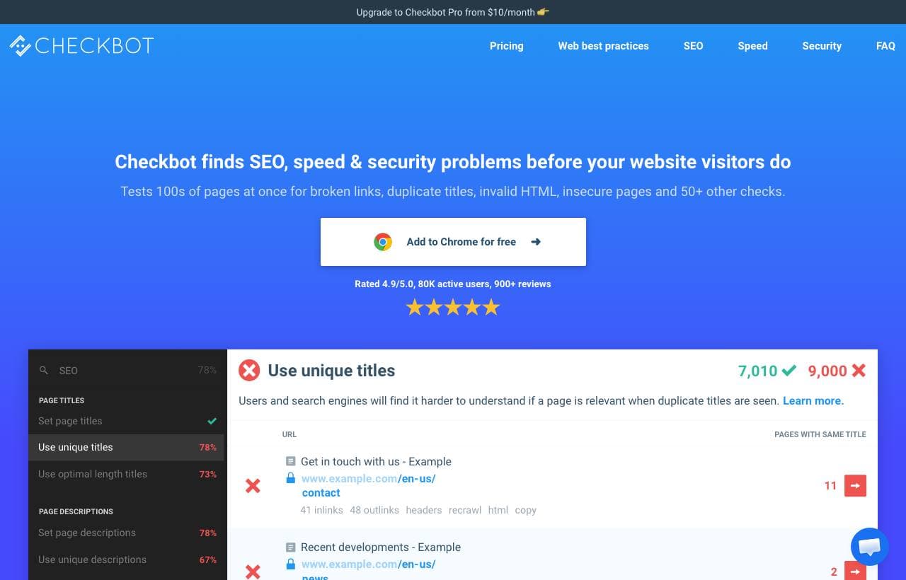 Checkbot SEO checker homepage screenshot