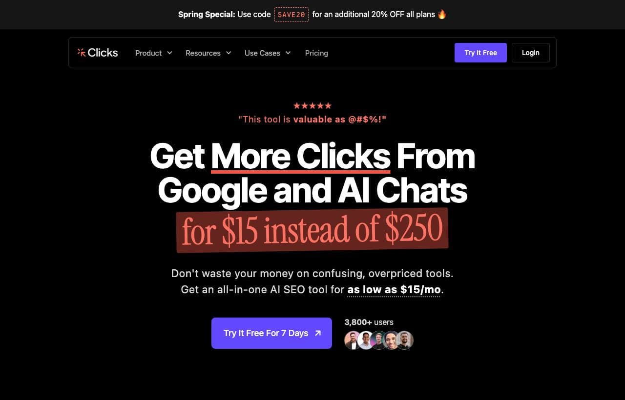 Clicks.so homepage screenshot