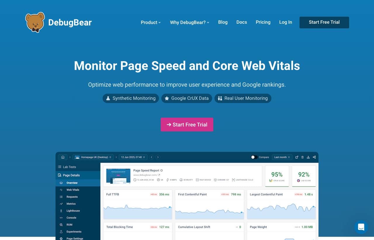 DebugBear homepage screenshot