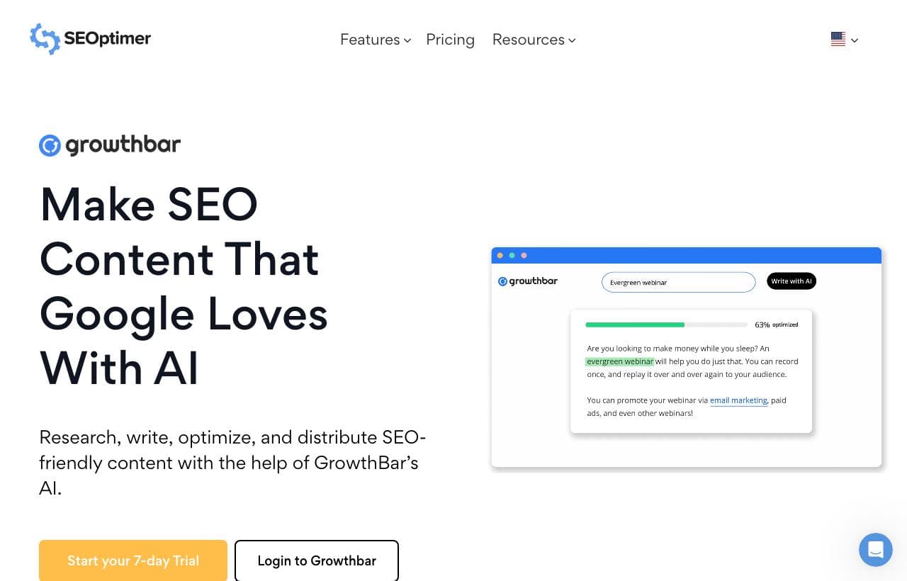 GrowthBar homepage screenshot