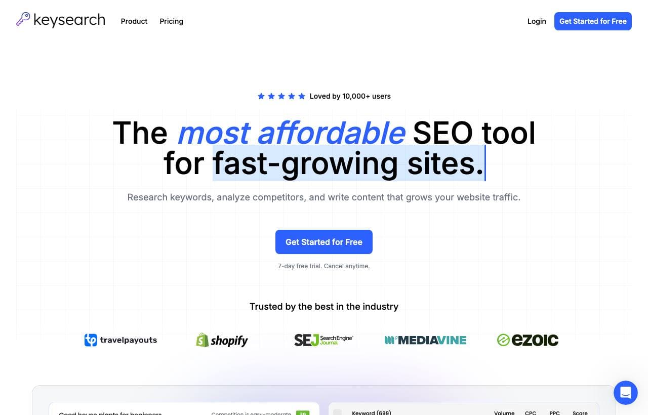 KeySearch LSI Keyword homepage screenshot