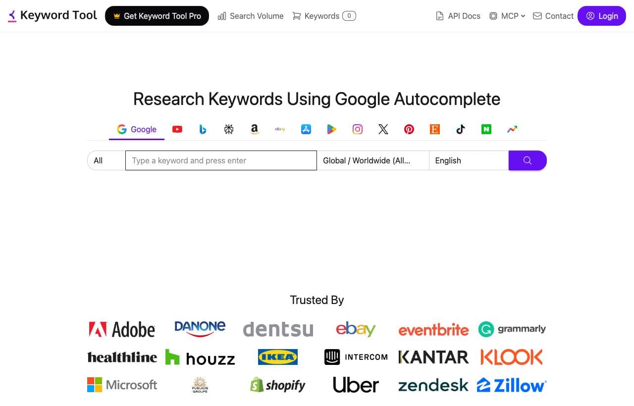 Keyword Tool homepage screenshot