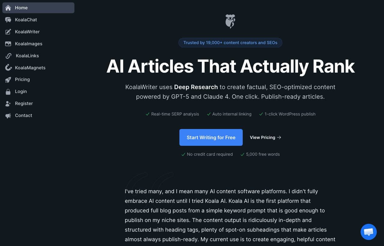 Koala AI homepage screenshot