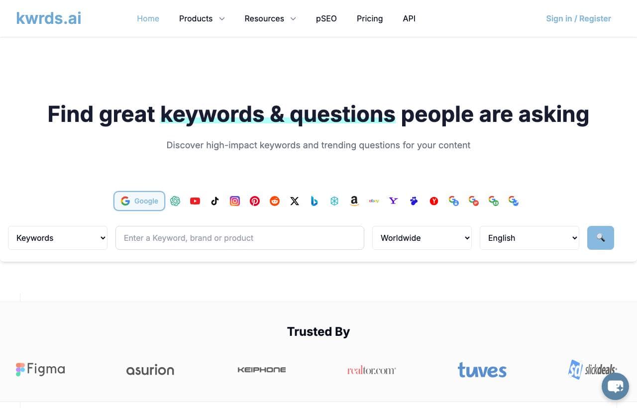 kwrds.ai homepage screenshot