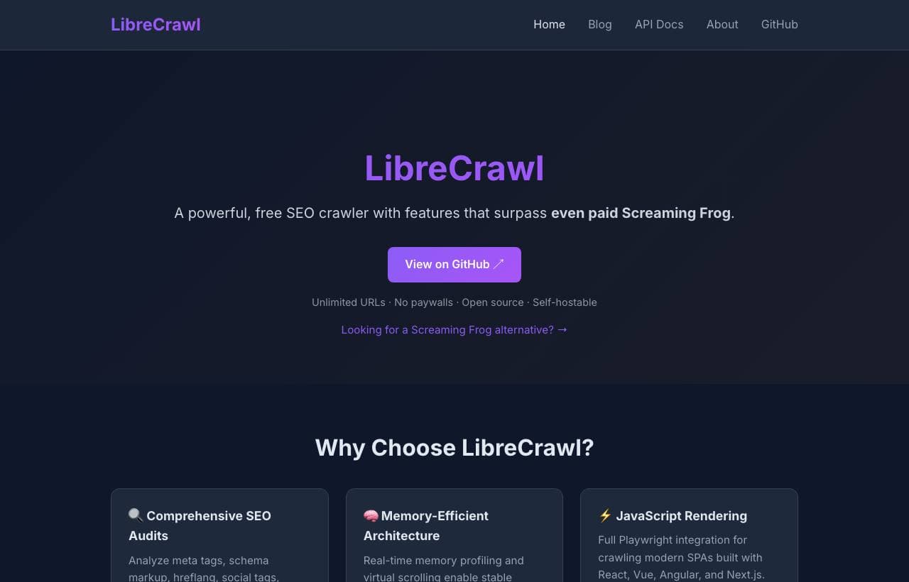 LibreCrawl homepage screenshot