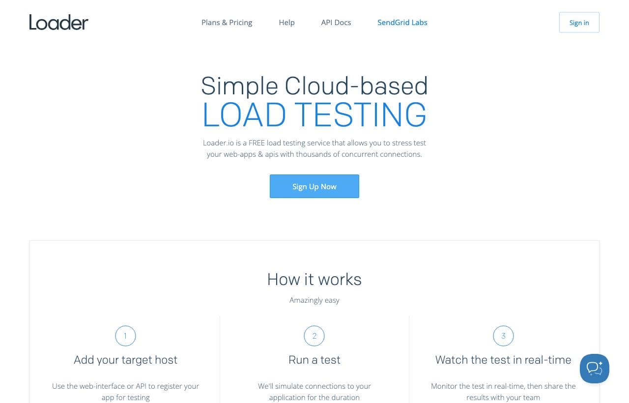 Loader.io homepage screenshot