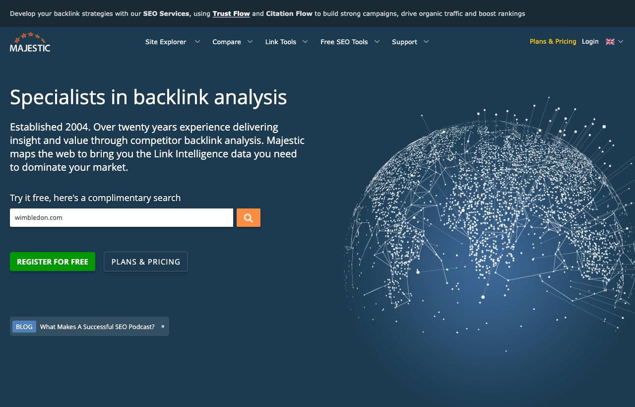 Majestic homepage screenshot