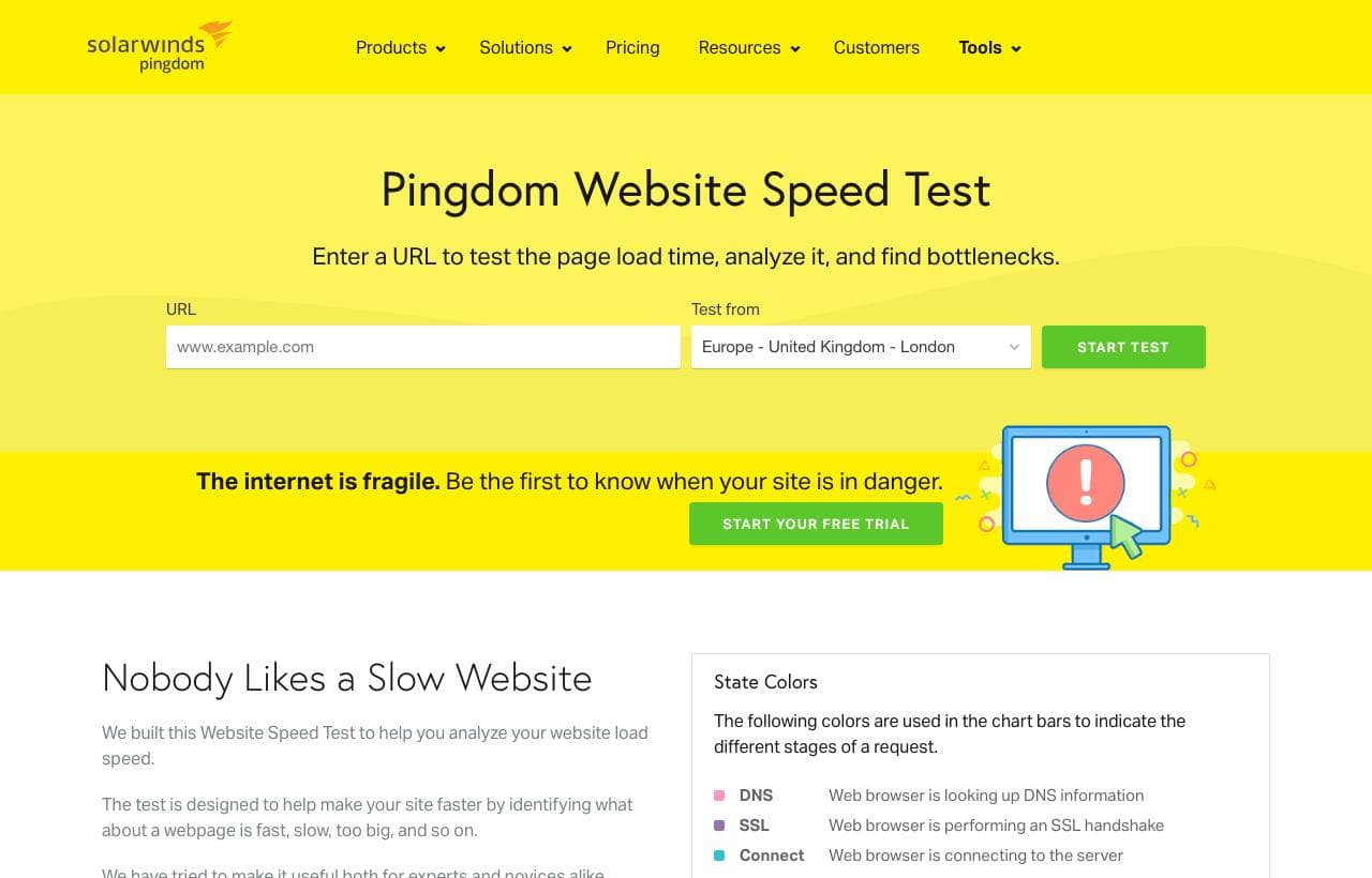 Pingdom homepage screenshot
