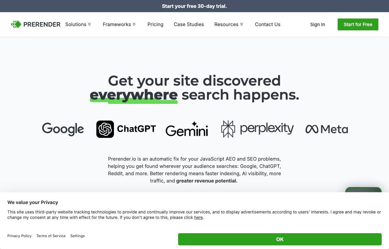 Prerender homepage screenshot