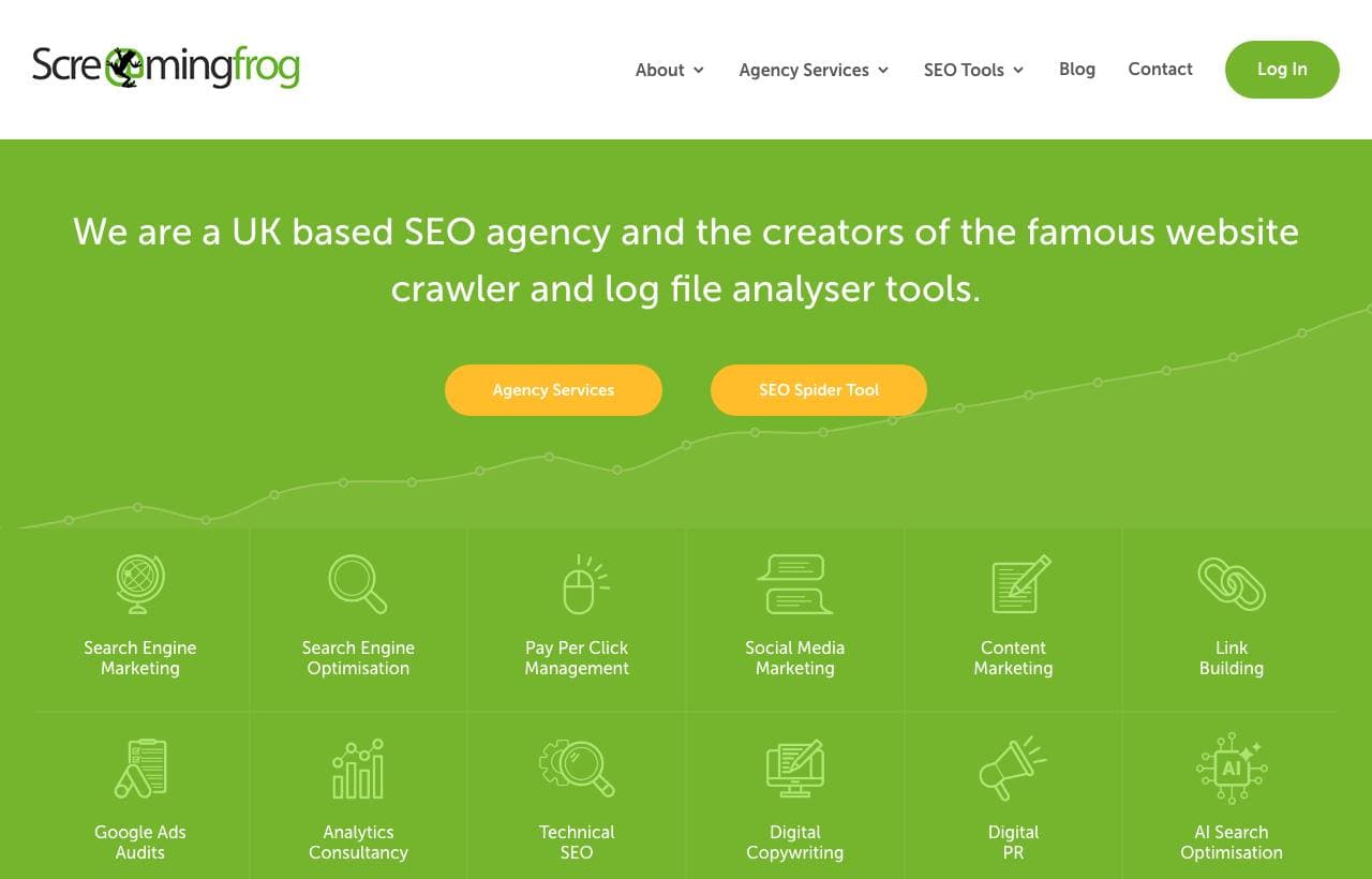 Screaming Frog SEO Spider homepage screenshot
