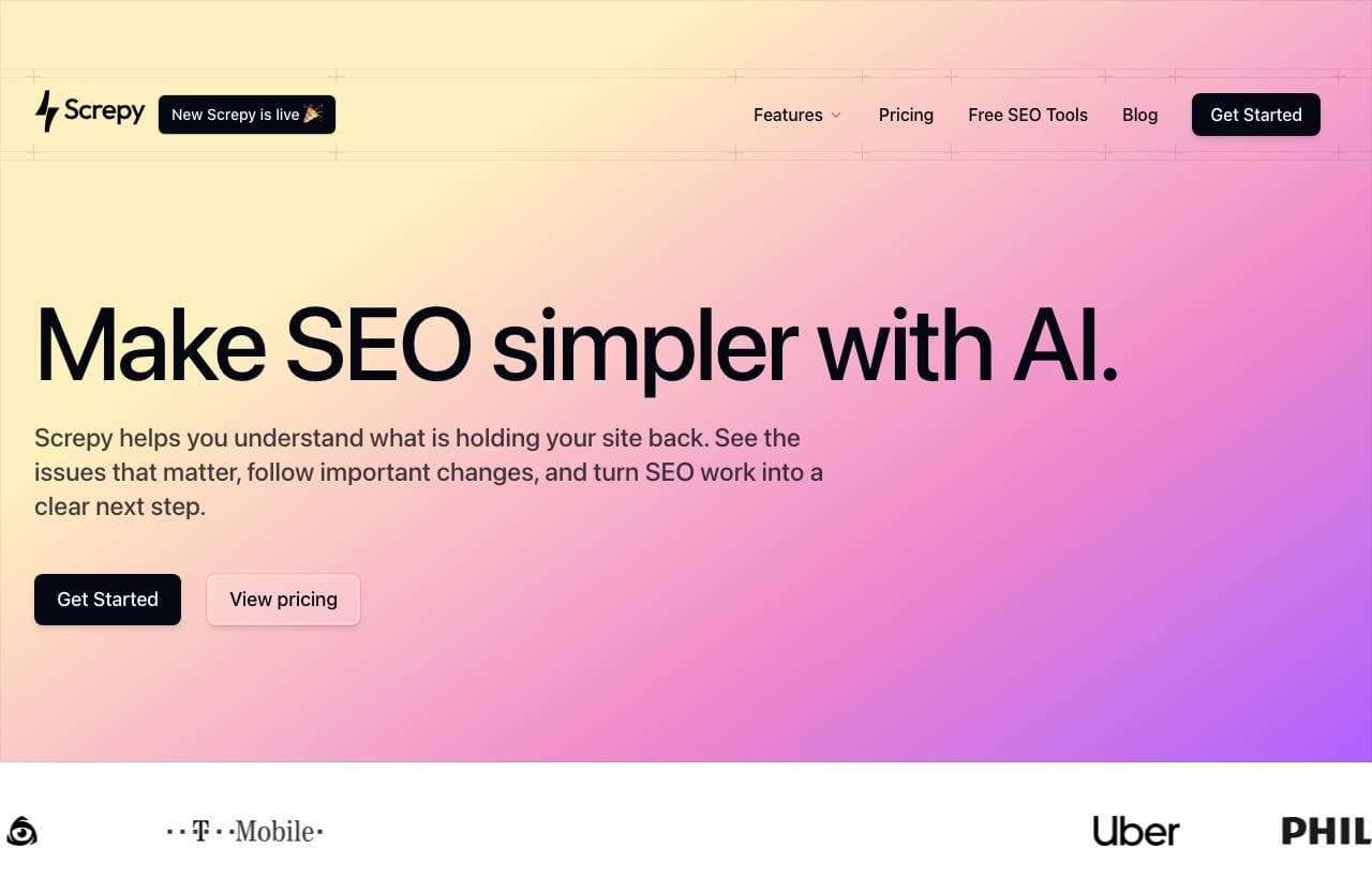 Screpy homepage screenshot