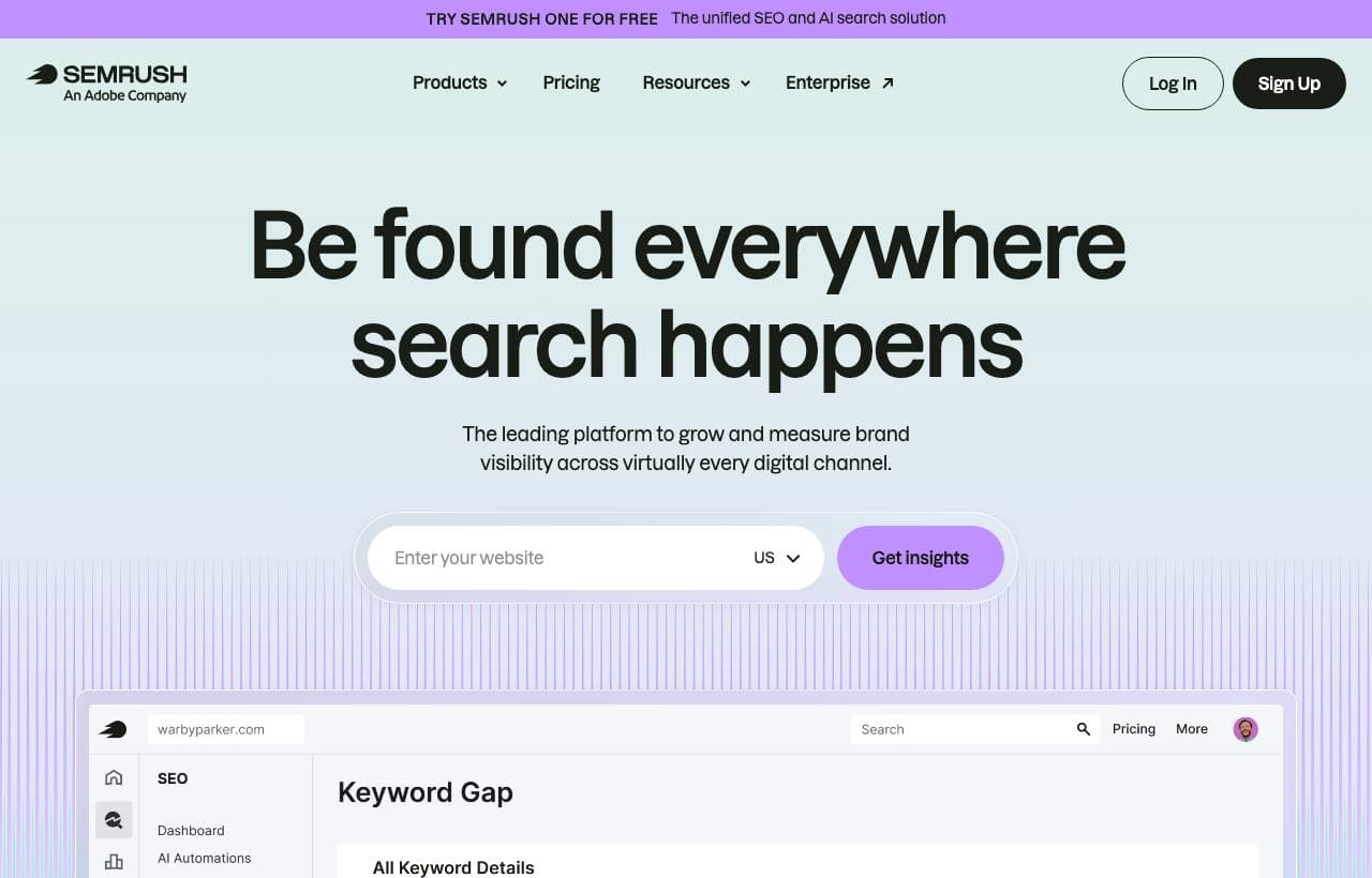 SEMrush homepage screenshot