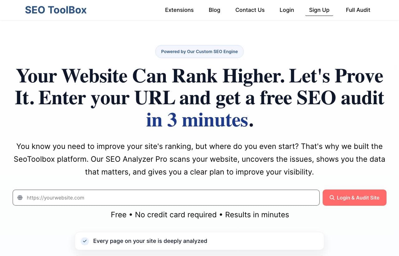SEO Toolbox homepage screenshot