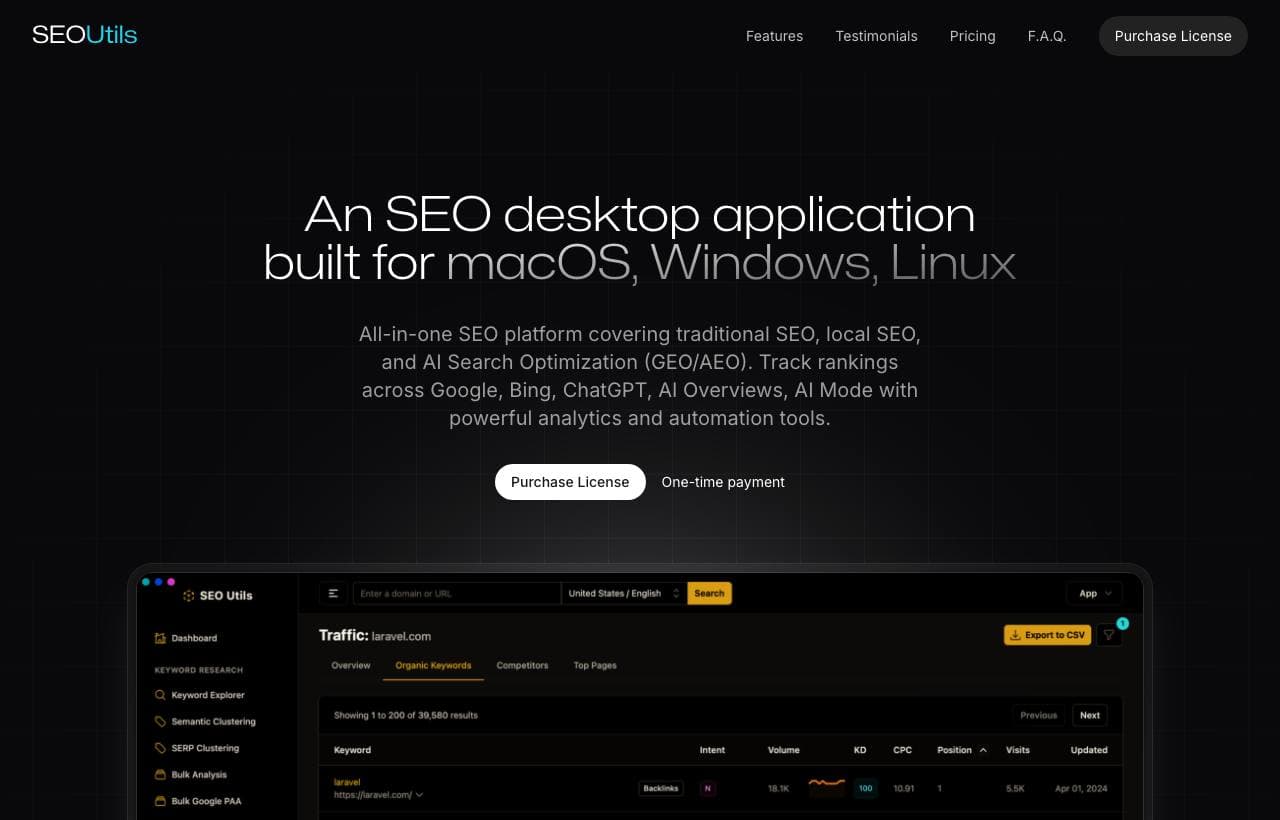 SEO Utils homepage screenshot
