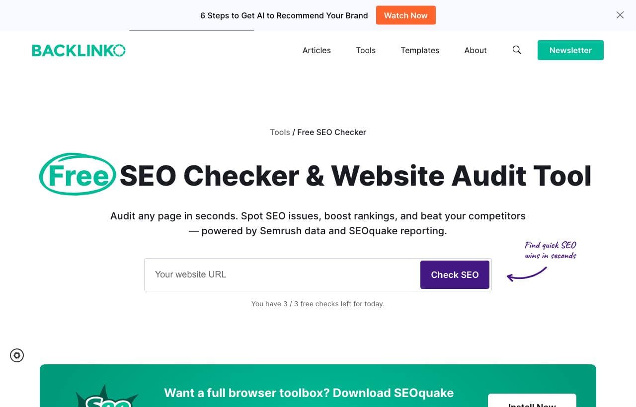 SEOquake homepage screenshot