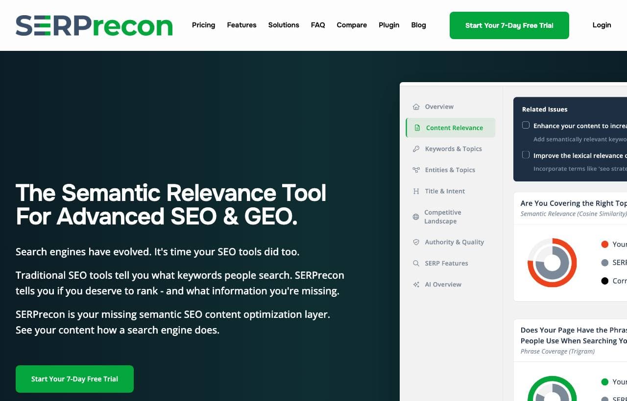 SERPrecon homepage screenshot