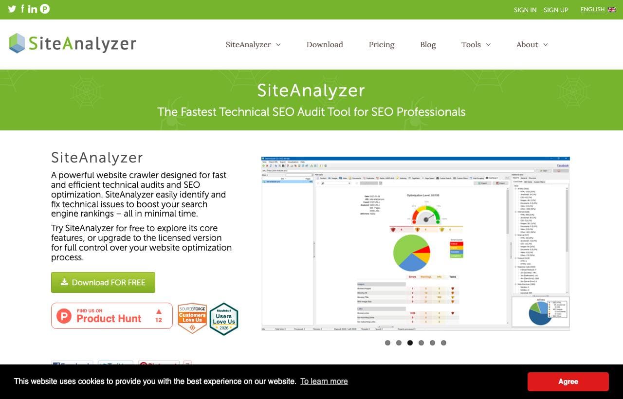 SiteAnalyzer homepage screenshot