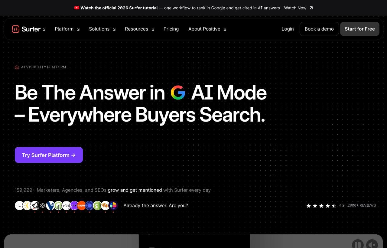 Surfer SEO homepage screenshot