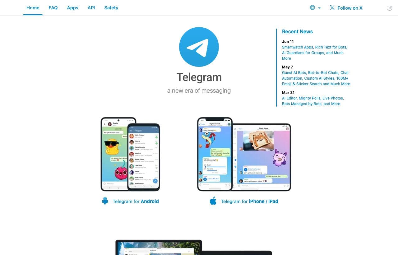Telegram homepage screenshot