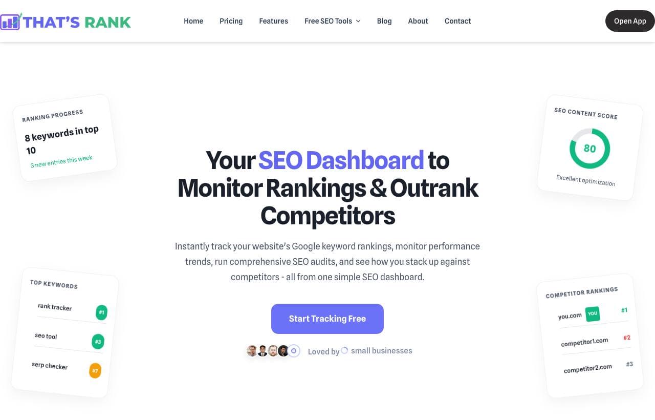 That's Rank! homepage screenshot