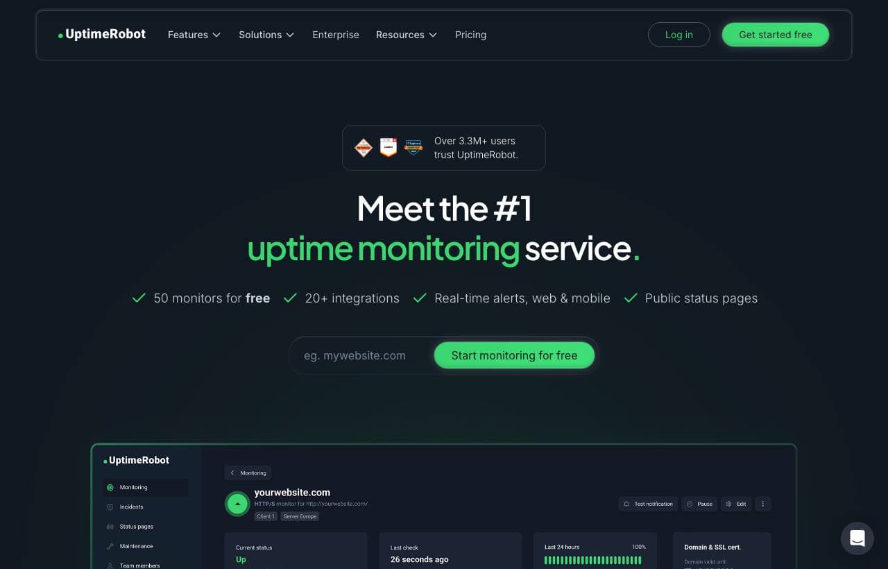 Uptime Robot homepage screenshot