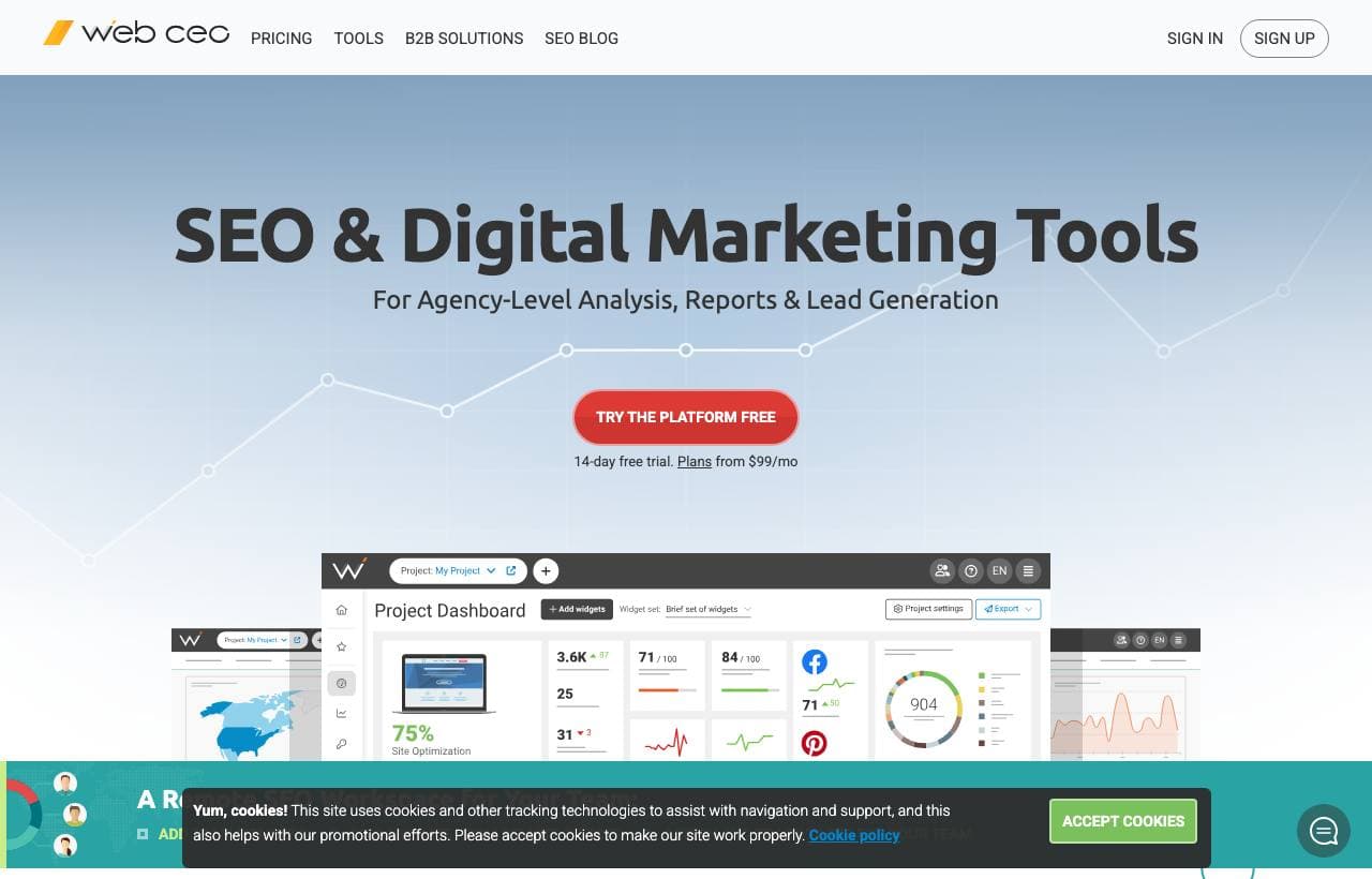WebCEO homepage screenshot