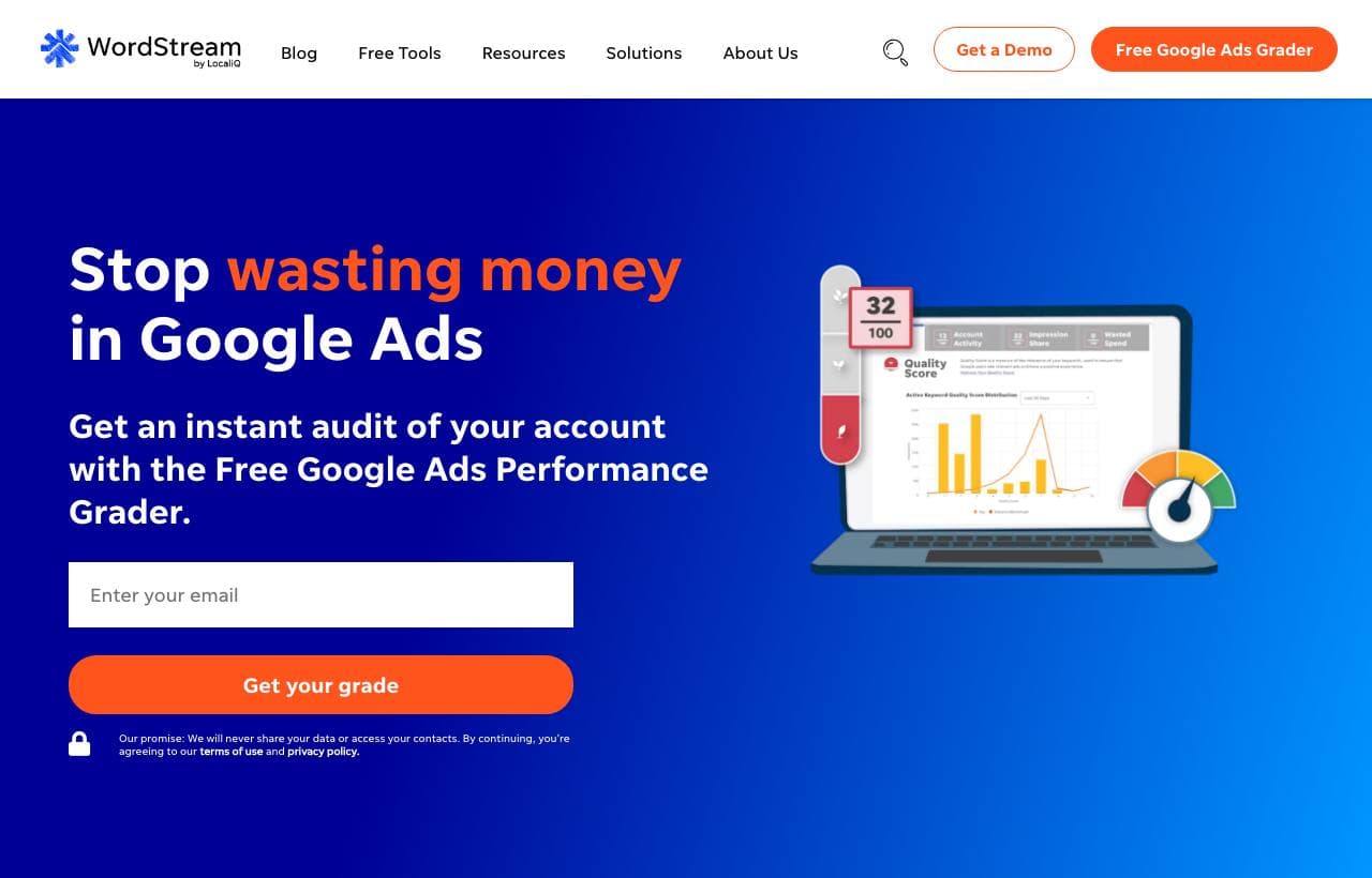 WordStream homepage screenshot