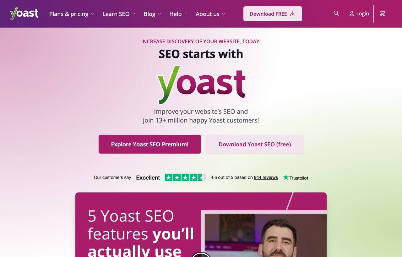 Yoast SEO homepage screenshot