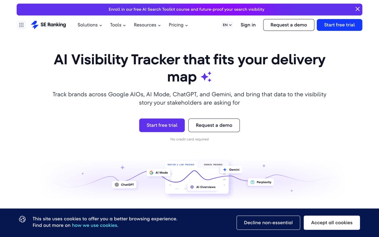 SE Ranking's AI visibility module inside its wider SEO suite