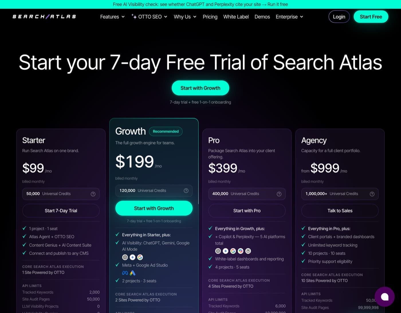 Search Atlas pricing page