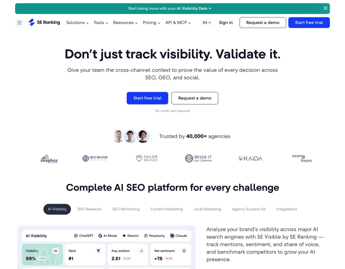 SE Ranking homepage