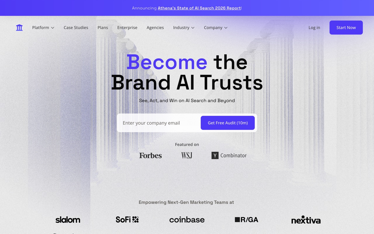 The AthenaHQ homepage