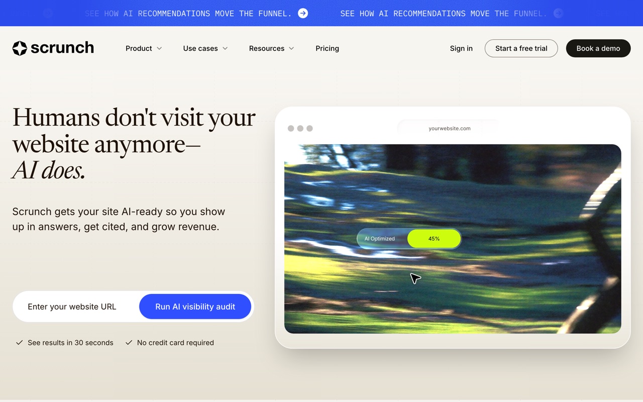 The Scrunch AI homepage