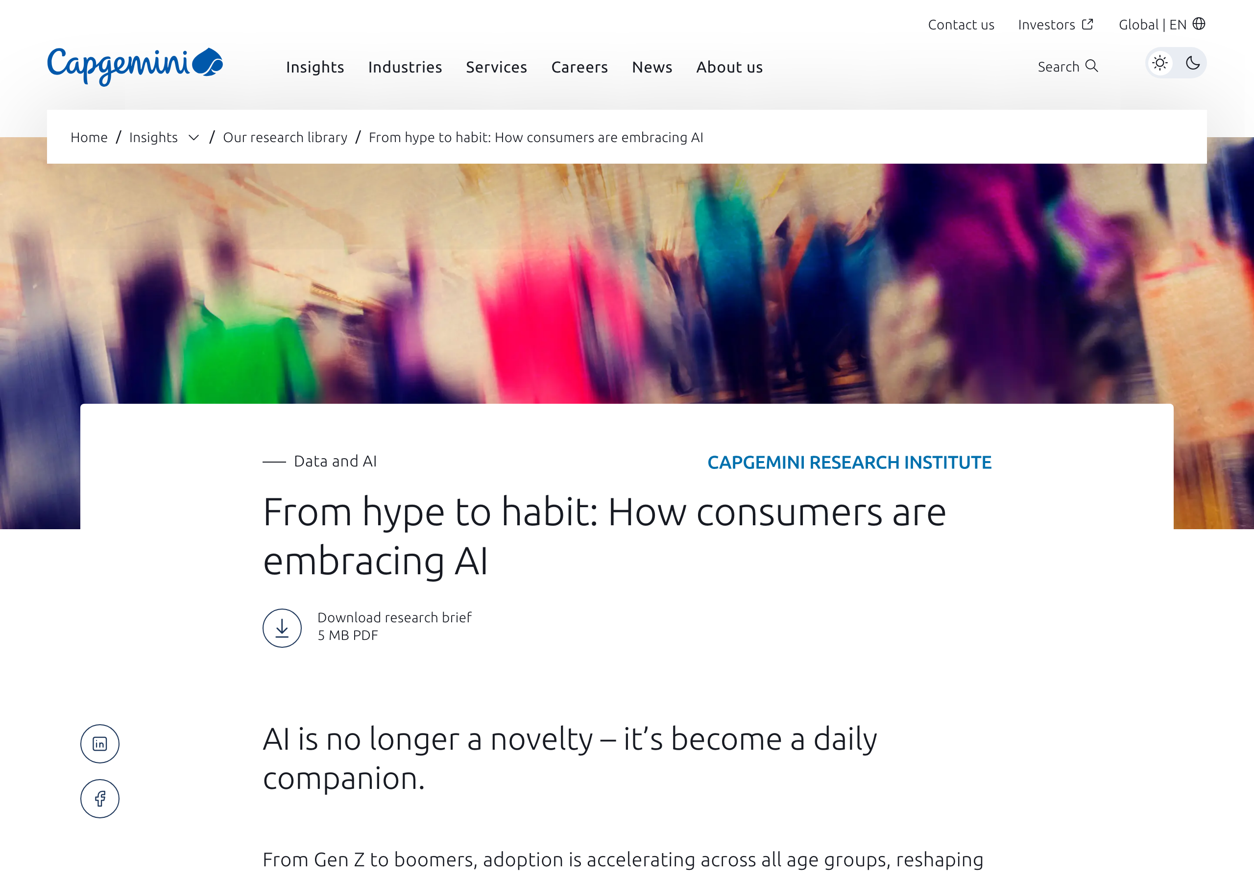Capgemini Research Institute report page on consumer adoption of generative AI for search