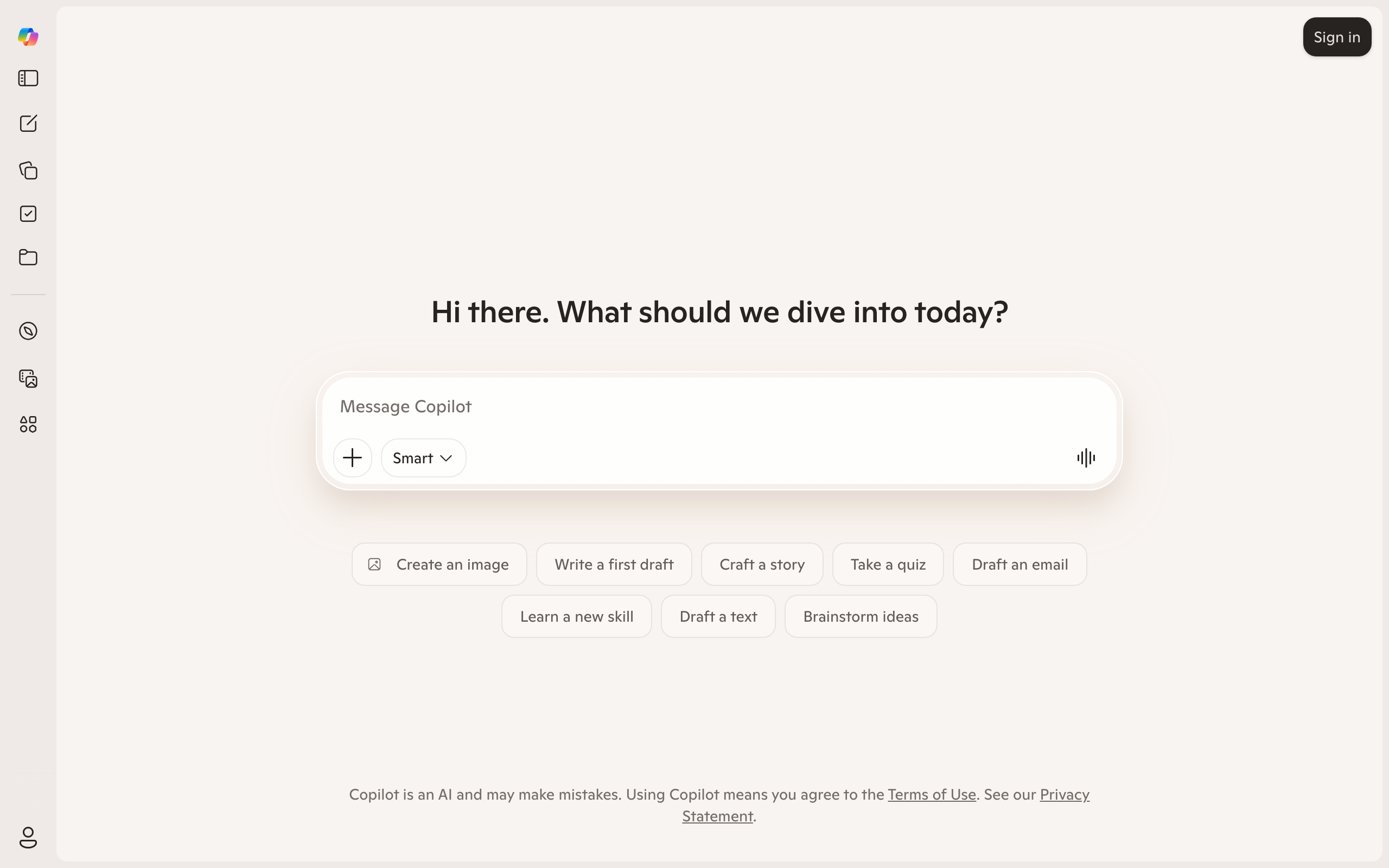 Microsoft Copilot's logged-out chat surface