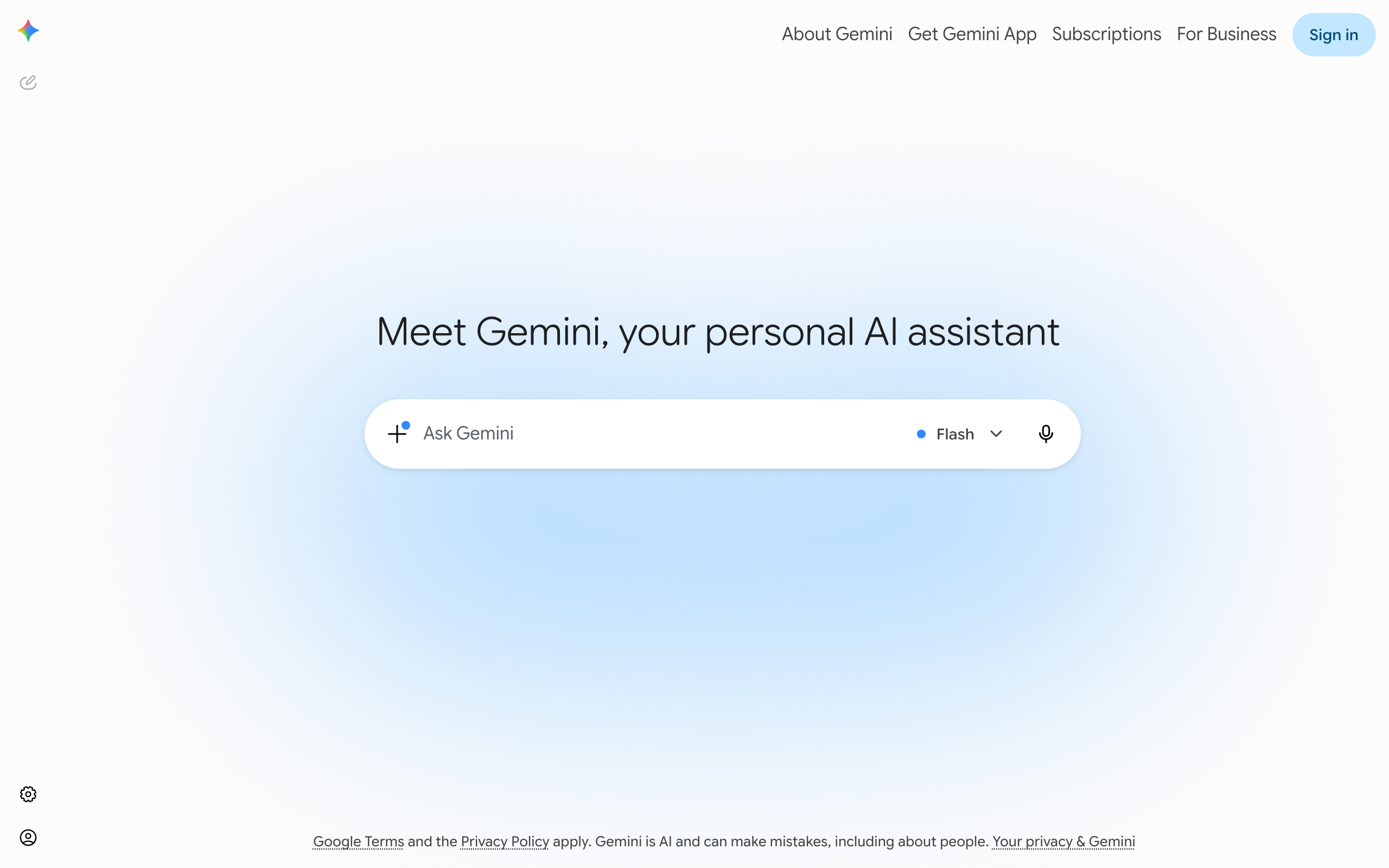 Gemini landing page with the Ask Gemini prompt