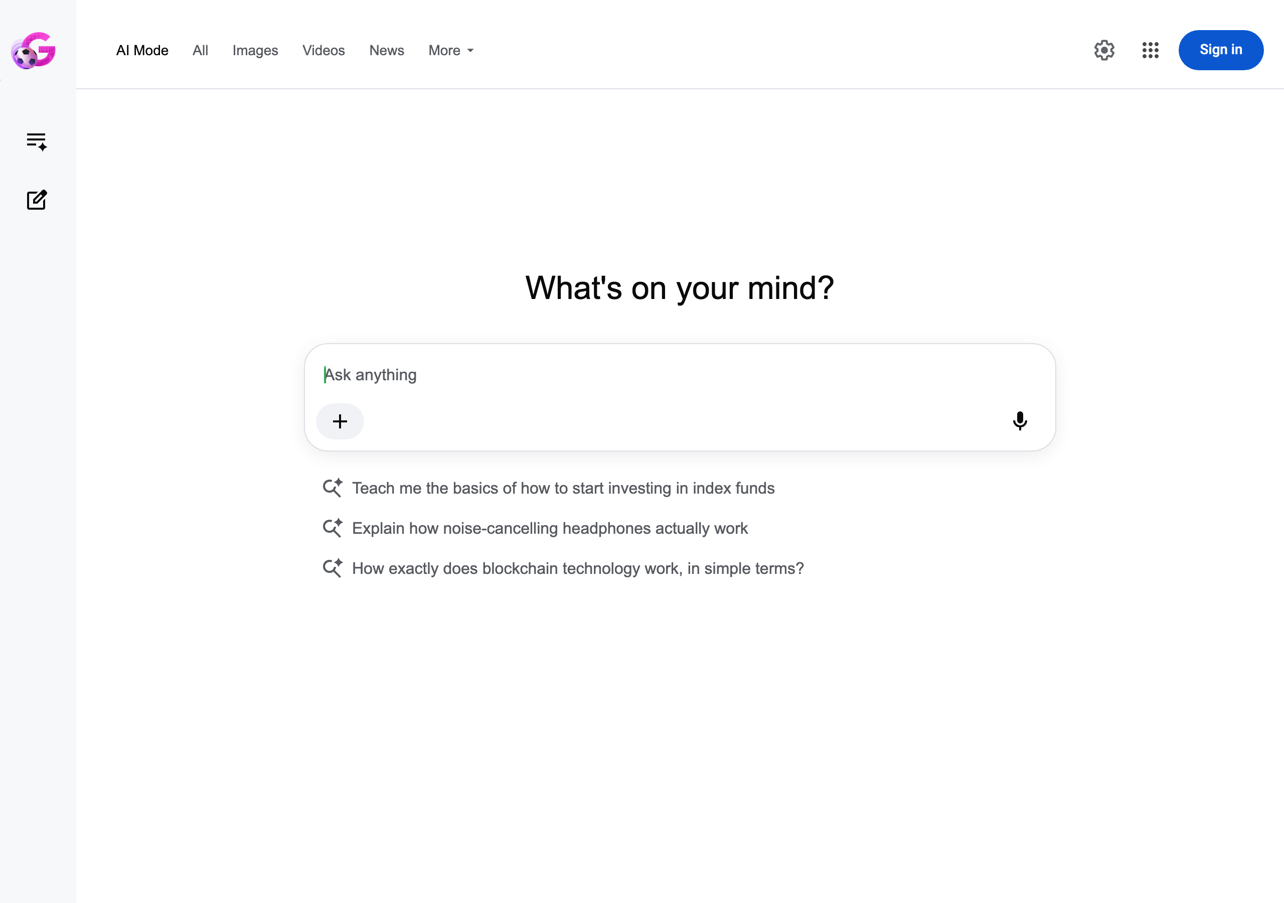 Google AI Mode tab active inside Google Search