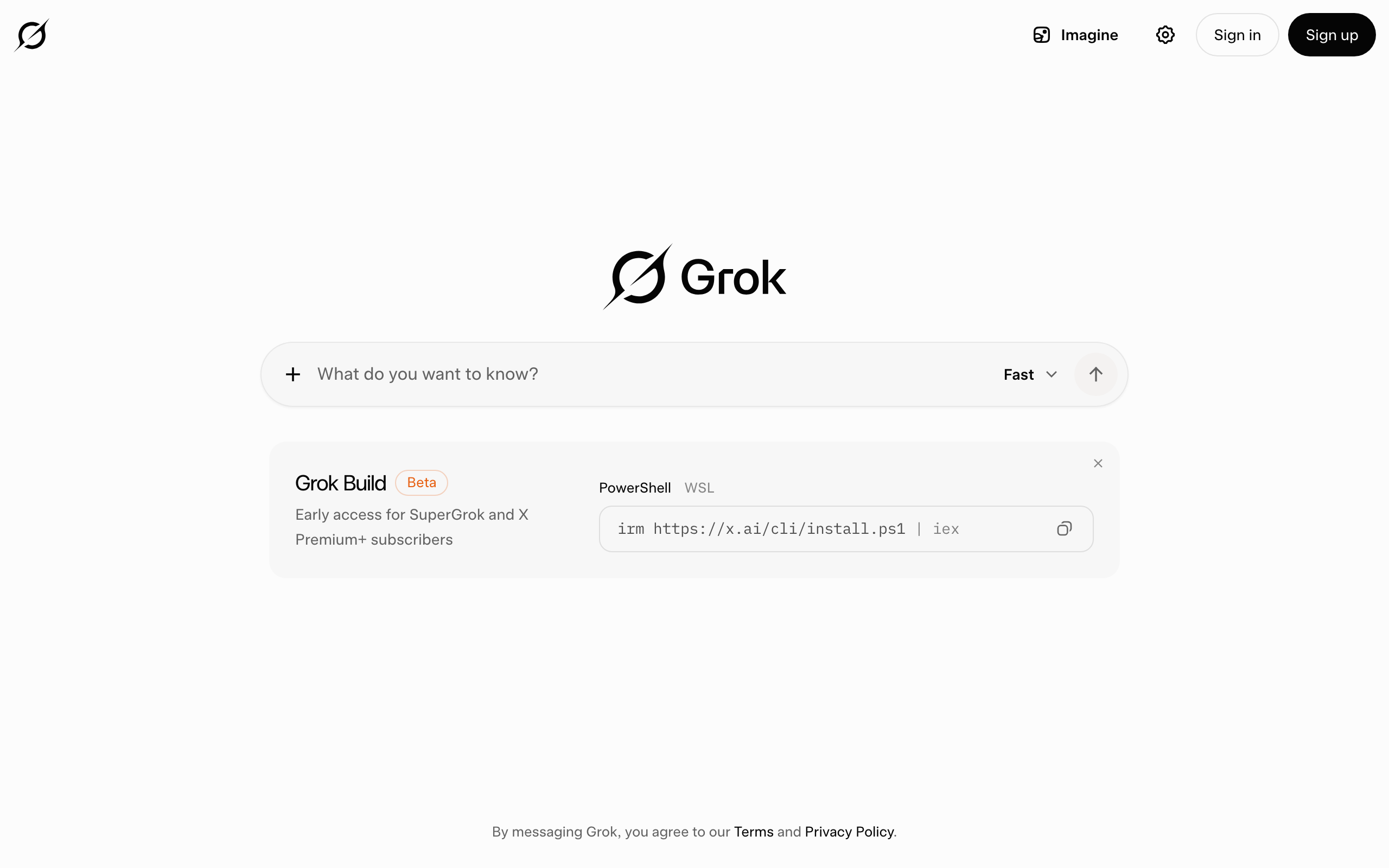 Grok landing page with prompt box