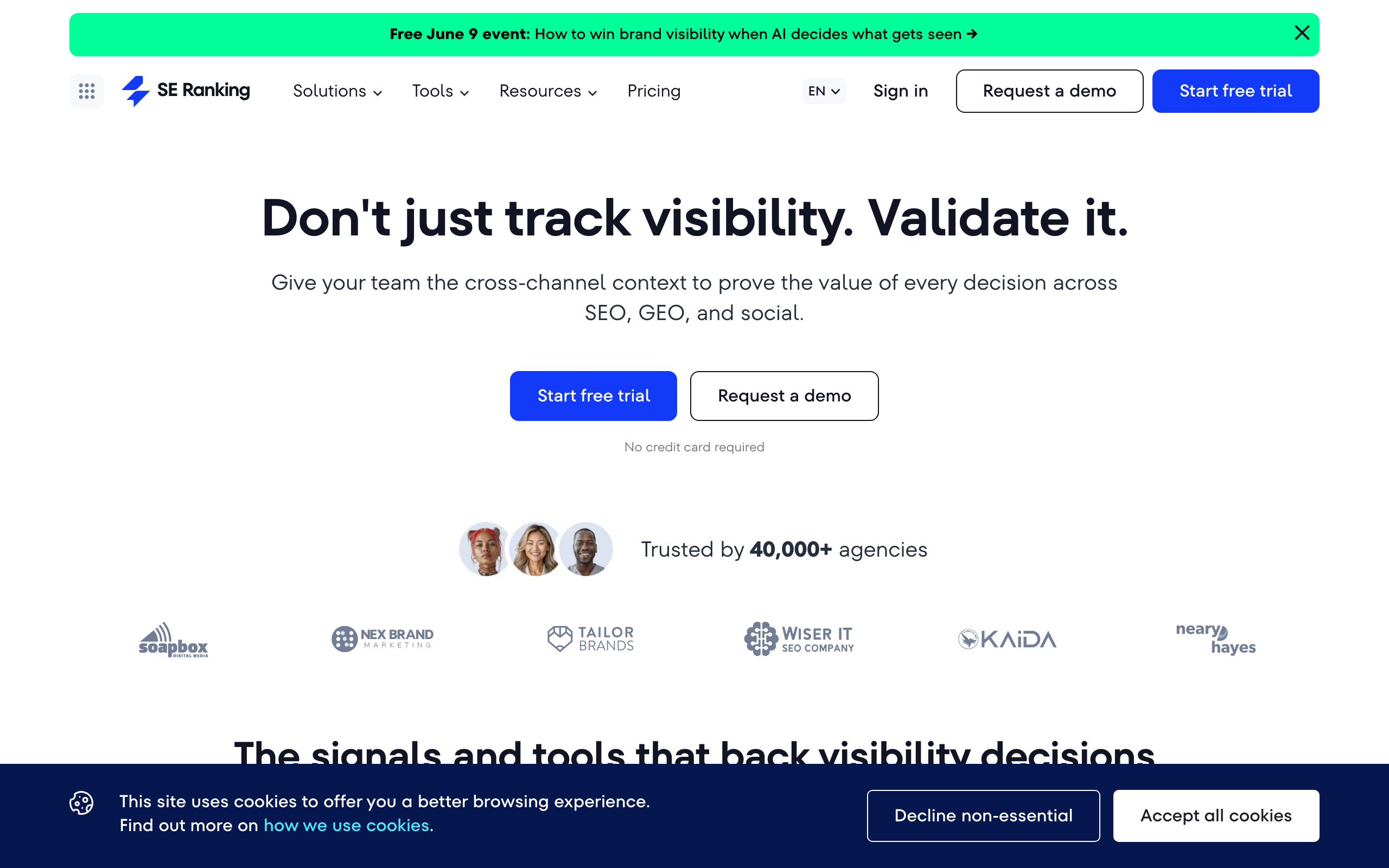 SE Ranking homepage