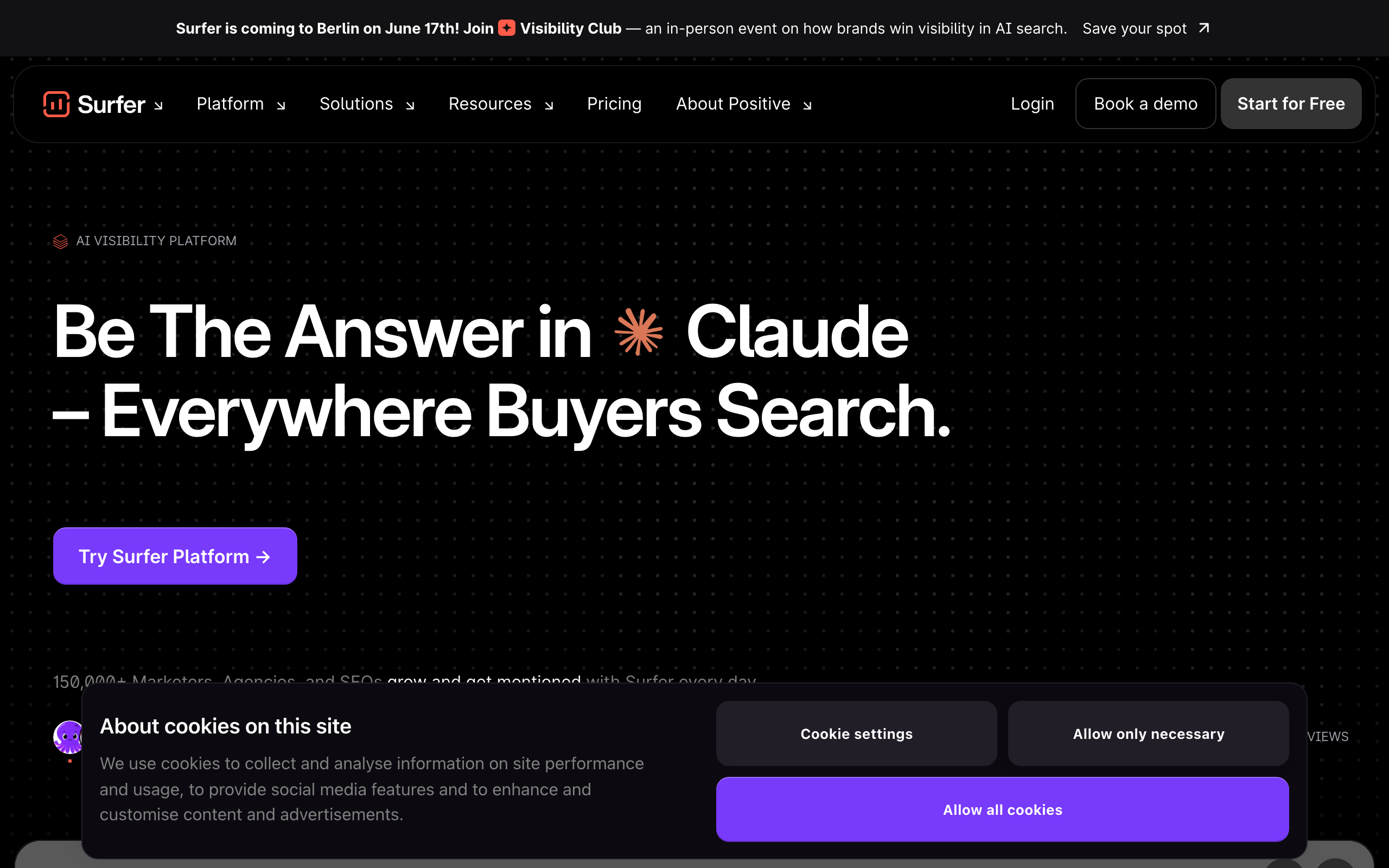 Surfer SEO homepage