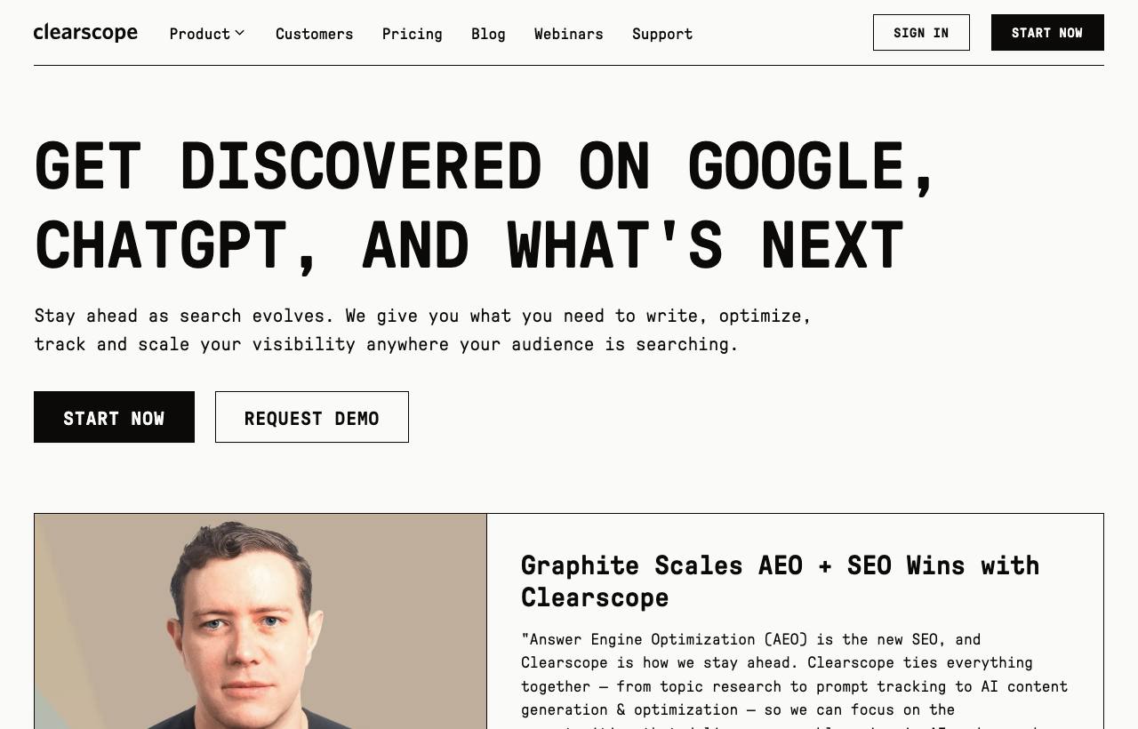 Clearscope homepage screenshot